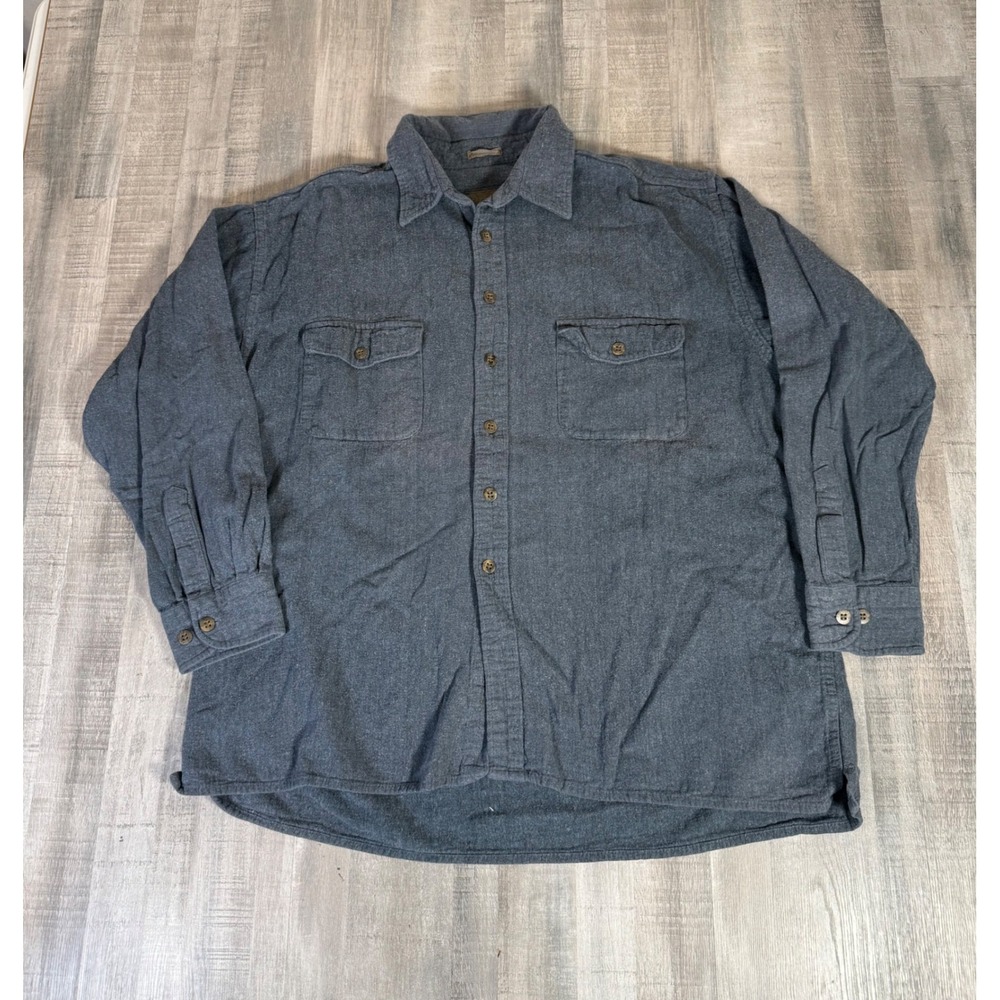 St Johns Bay Mens XLT Tall Flannel Shirt Gray Chamois Long Sleeve Button Down